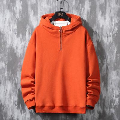 China Viable Men's Autumn Half Zipper Decorated Neutral Style Hoodie Loose Casual Solid Color Hoodie for sale