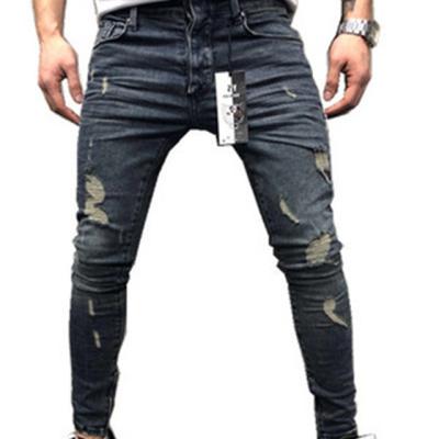 China 2021 new QUICK DRY thin jeans men's fashionable stretch beggar pants European and American ripped jeans men for sale