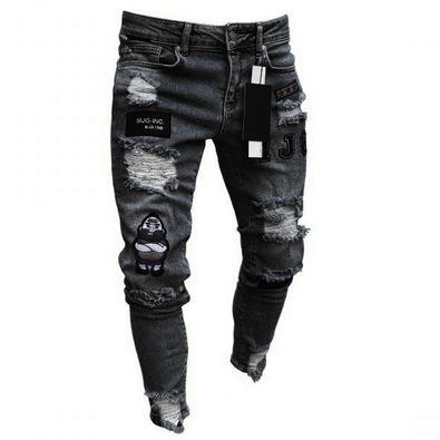 China European and American white high-end men's jeans broken fashion QUICK DRY black slim jeans men for sale