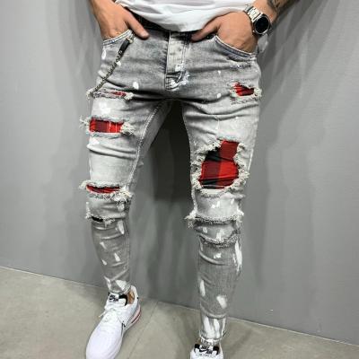 China Breathable Men's Slim Fit Ripped Feet Pants New Men's Paint Jeans Men's Skinny Jeans Pants for sale