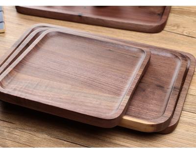 China Black Walnut Meal Fruit Dish Tea and Water Cup Sustainable Japanese Style Healthy Smooth Solid Square Wooden Tray for sale