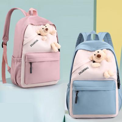 China Lovely Waterproof Girls School Students Canvas Backpack Bag With Little Bear for sale