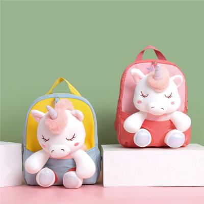 China 2021 School Life Hot Sales Daily Lace Cute Durable Cardboard Kids School Bags For Girls With Unicorn Stuffed Animal Plush for sale