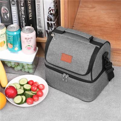 China New Fashion Waterproof Stylish Tote Bag Double Compartment Insulated Lunch Bag 2 Layer Picnic Shoulder Thermal Outdoor Travel Cooler Bag for sale