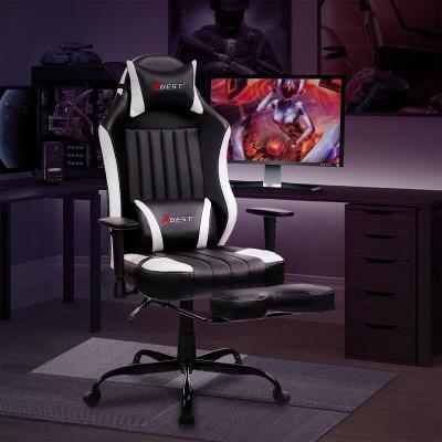 China (Size)Adjustable Black Racing Rotating PU Leather Gaming Chair With Footrest Silla Gamer Seat for sale