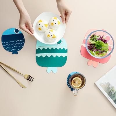 China Sustainable PVC Dining Table Mat And Coaster Cute Cartoon Kids Fish Shape Non-slip Table Waterproof Heat Resistance 3 Sizes Set Mat for sale