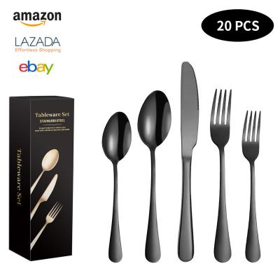 China Viable Flatware Set for 5 People Rose Gold Silver Rainbow Dinner and Salad Forks Knife Spoons Cutlery Stainless Steel Flatware Set for sale