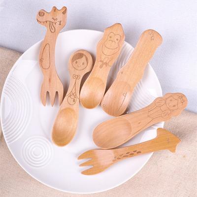 China Durable Cute Eco-friendly Disposable Cartoon Kids Laser Cutting Chinese Natural Cherry Wooden Coffee Dessert Dinning Spoon Handcrafted for sale