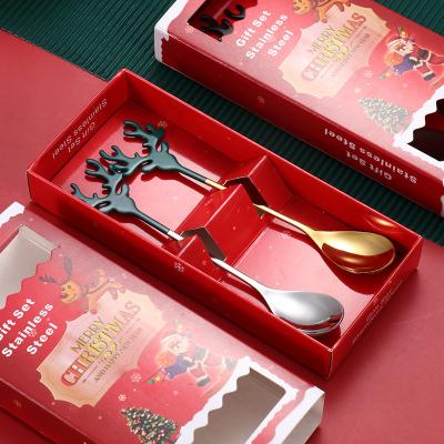 China Christmas Viable Decoration Flateware Christmas Gift Creative Stainless Steel Elk Teaspoon for sale