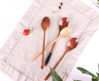 China Long Handle 23.5cm Long Handle Nanmu Utensil Eating Natural Wood Japanese Style Disposable Eco-Friendly Kitchen Stirring Wooden Table Spoons for sale