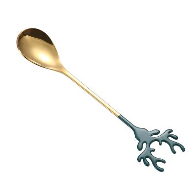 China Christmas Viable Decoration Flateware Christmas Gift Creative Stainless Steel Elk Teaspoon for sale