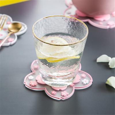 China Durable Japanese Style Sakura Flower Non-Slip Heat Resistance Kitchen Pot Bowl Pad Drinks Beer Coffee Milk Tea Coaster PVC Place Mat for sale