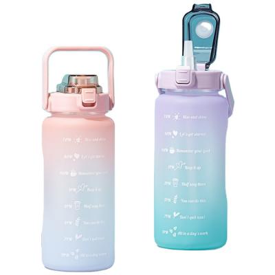 China Gradient motivation water bottle of the 64oz color of half of tightly tightly viables in physical shape 2 liters for sale