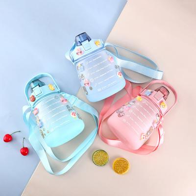 China Food Grade BPA Sustainable Portable Gradient Big Belly 1.4l 1.3 Liter Kids Water Bottle With Straw Straps for sale