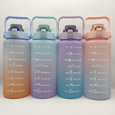 China Hotsale 64oz 2L Viable Gradient Color Water Jug Portable Plastic Motivational Water Bottle With Maker And Time Straw for sale