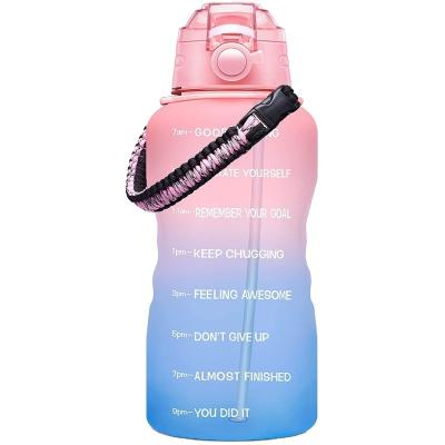 China Wholesale Sustainable Fitness Half Gallon / 64 Ounce Tritan BPA Free Sports Water Jug With Time Marker Motivational Water Bottle With Straw for sale