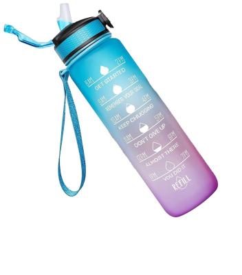 China 32oz 1L Bpa Viable Free Portable Plastic Sports Gradient Gym Tritan Motivational Water Bottle With Time Marker for sale