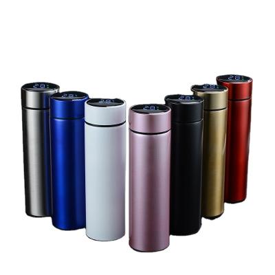 China Logo Customizable Smart Viable LED Insulated Flask Travel Mug Stainless Steel Temperature Display Water Bottle With Tea Strainer for sale