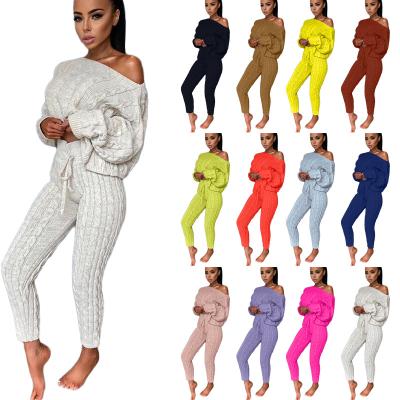 China Anti-pilling Women's Knitted Long Sleeve Fashion Sweater Two Piece Set Solid Color Slim Casual Sweater for sale