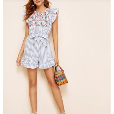 China New Breathable Mini Short Sleeve Summer Casual Women's Overalls Striped Suspender Overalls for sale