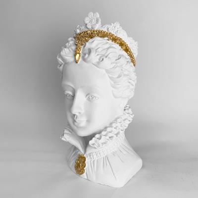 China Custom figure female white marble statue decoration office study room gold bvintage China resin folk crafts lady bust lady statue for sale