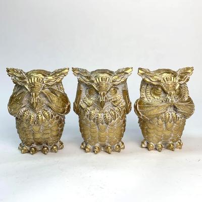 China China Resin Open Animal Statue Don't Listen, See, Don't Speak Kawaii Owl Study Room Desk Decoration for sale