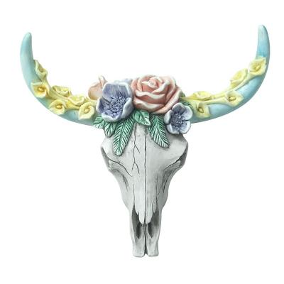 China Europe resin cow skull crafts wall decoration ODM kawaii resin crafts for desktop decoration OEM statue animal bust folk crafts for sale