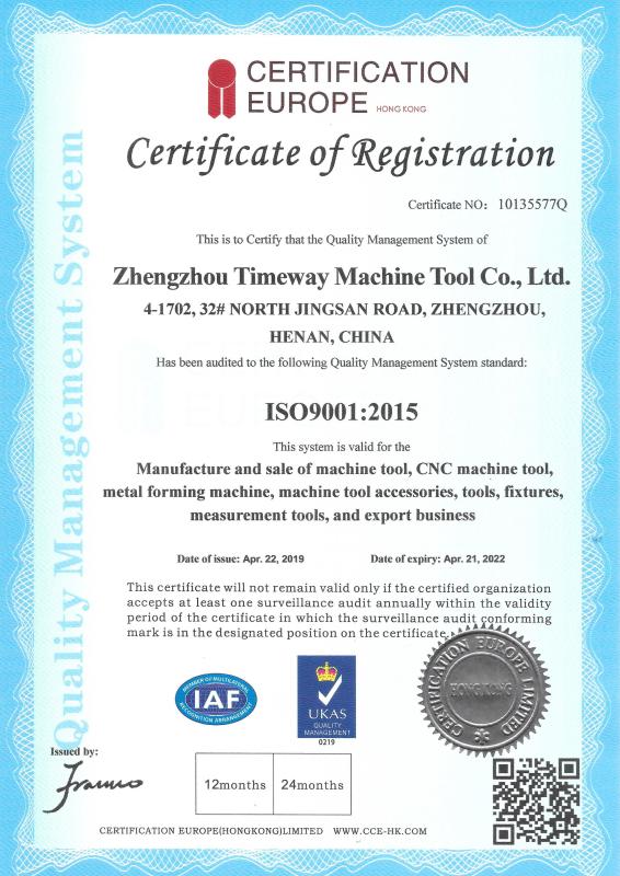 ISO9001 - Zhengzhou Timeway Machine Tool Co., Ltd.