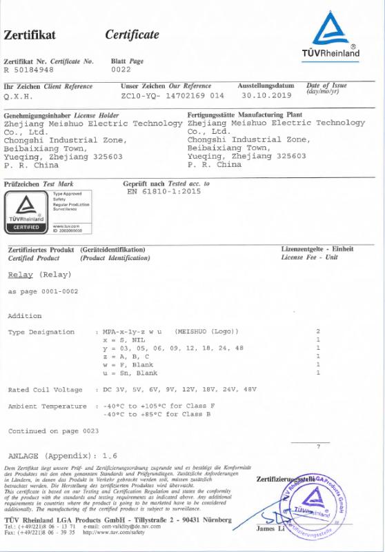 TUV mark - Zhejiang Meishuo Electric Technology Co., Ltd.