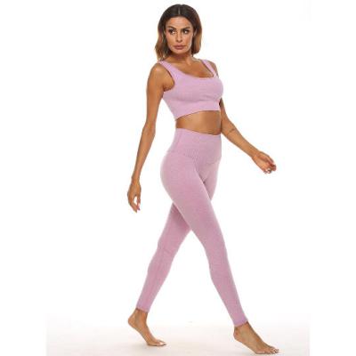 China Wholesale Size Seamless Vertical Nude Vertical Striped High Hips Tight Women Yoga Pants Sports Bra Tight Yoga Sets for sale