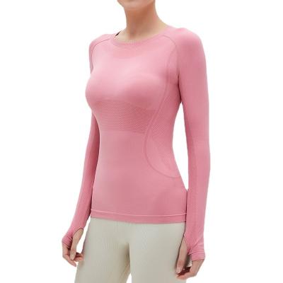 China New Breathable Tight Bare Long Sleeve Round Neck Sports Wear Slim Lulu Yoga Tops Women Fitness Clothes for sale