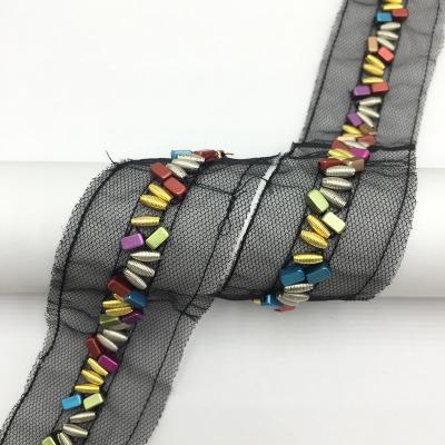 China Factory Newest Viable Cheap Polyester PVC Sequins French Beaded Lace Trim For Dress Accessories for sale