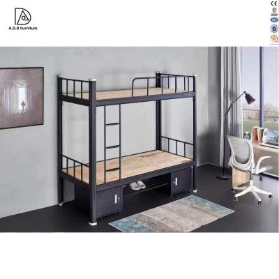 China double decker Army Furniture Double Steel Bed Round Tube Frame Twin Over Twin Silver Metal Bunk Bed for sale