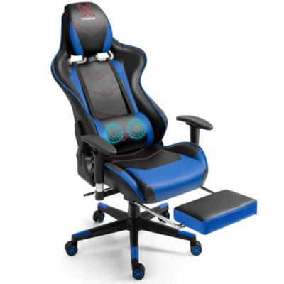 China High Back Computer Office Racing Style PU Leather Ergonomic Video Game Chair with Lumbar Massage in Blue/Black for sale