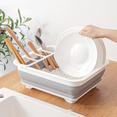 China Sustainable Plastic Collapsible Folding Dish Rack Kitchen Drying Rack Drying Dish Racks Household Drain Basket for sale