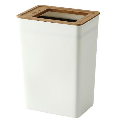 China Small Sustainable Rectangular Plastic Waste Bin Waste Container Bin With Open Bamboo Lid For Office for sale