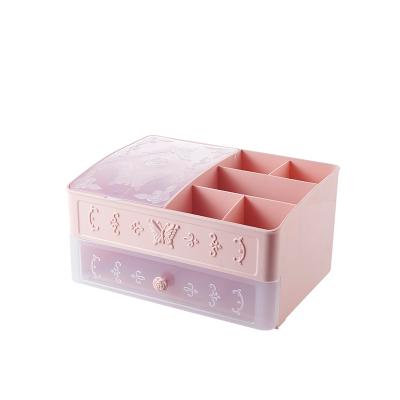 China Cute Pink Dormitory Makeup Box Desktop Storage Box Plastic Drawer Box Cosmetic Viable Desktop Organizer Cute Pink Desk Organizer for sale