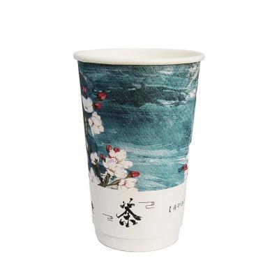 China Handmade 8oz 12oz 16oz Customized Double Design Paper Cups Wall Ripple Disposable Printed Paper Coffee Cups for sale