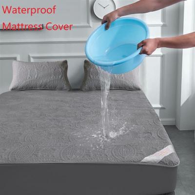 China Super Waterproof Quilted Air Permeable Mattress Queen Topper Solid Color Twill Mattress Cover Bed Protector Pad Cover for sale