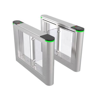 China Biometric Fingerprint Turnstile QR Code Scanner Face Recognition Access Control RFID Card Glass Swing Barrier Gate for sale