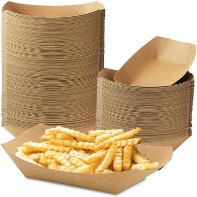 China Amazon Disposable Cute Design Nice Cheap Fast Food Grade Logo Packaging Snacks Paper Potato Chips French Fry Boat Tray With Ketchup for sale