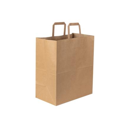 China 2021 Disposable Hot Selling Flexo Printed Desgin Recycled Durable White Food And Beverage Packaging Paper Carrier Bag With Flat Handles Bulk for sale