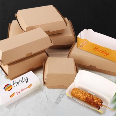 China Creative Customized Disposable Film Paper Disposable Hot Dog Slide Cardboard Foodmeal Delivery Takeway Hamburger Hot Dog Box for sale