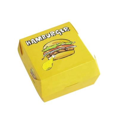 China Wholesale Disposable Cheap Disposables Customized To Go Quick Yellow Take Out Clamshell Hamburger Meal Paper Packaging Box for sale