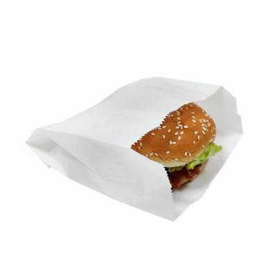 China Custom Logo Printed 278*240 Disposable Food Grade Square Food Burger Snack Paper Packaging Bag Bottom Greaseproof White Sleeve Pouch for sale