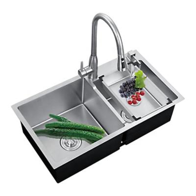 China Without Faucet Farmhouse Home 304 Stainless Steel Kitchen Sinks Handmade Kitchen Sink Double Bowl for sale