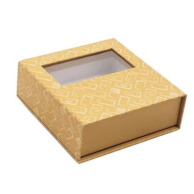 China Recycled Hot Stamping Fancy Cardboard Box Factory Sales Window Bottom Gold Firm Clear Hot Lid Material for sale