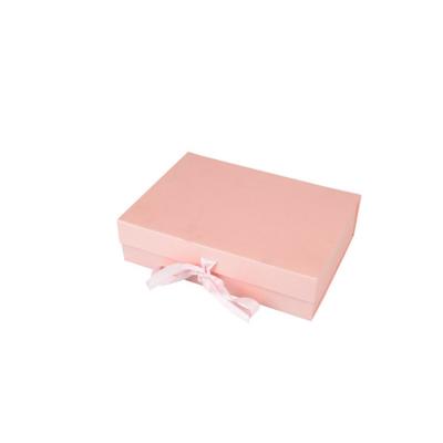 China Recycled Materials Cheap Customize Eco Friendly Embossing Pink Ribbon Durable Folding Cardboard Gift Box for sale