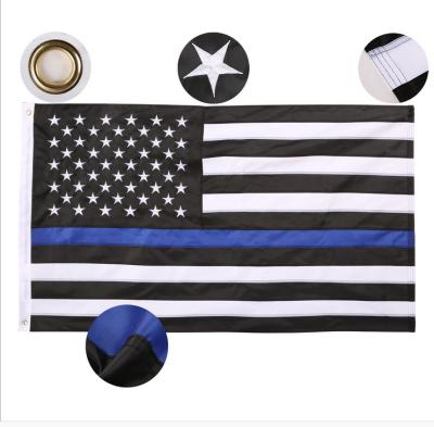 China Blue Line 3X5 FT FLYING Thin American Flag Embroidered Stars United State Flag for sale