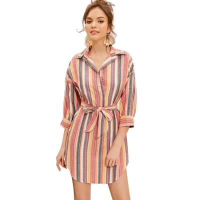 China Anti-wrinkle autumn and winter fashion stripe women's shirt dress casual dress for sale